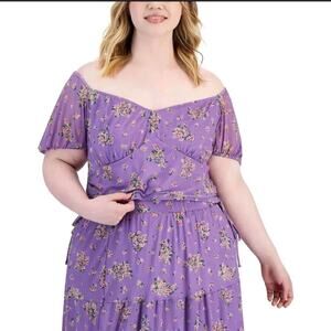 Love, Fire Women's Juniors Size 3X Purple Floral Cropet Shoulder Top
